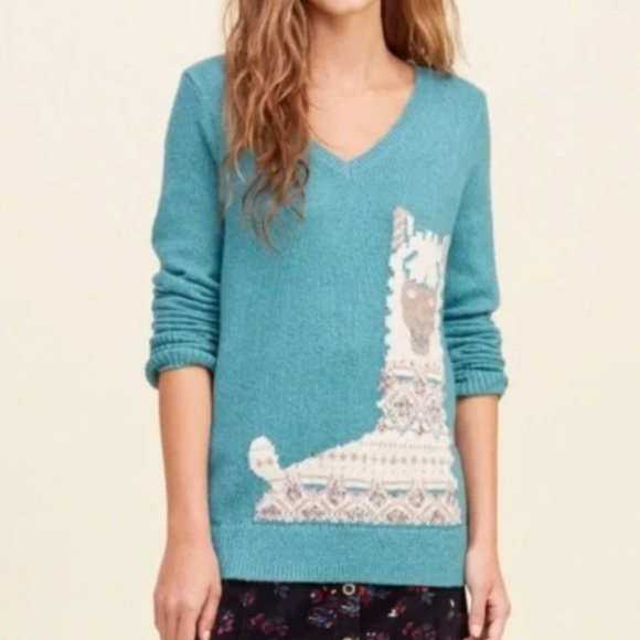 Hollister Turquoise / teal llama sweater - Picture 1 of 5
